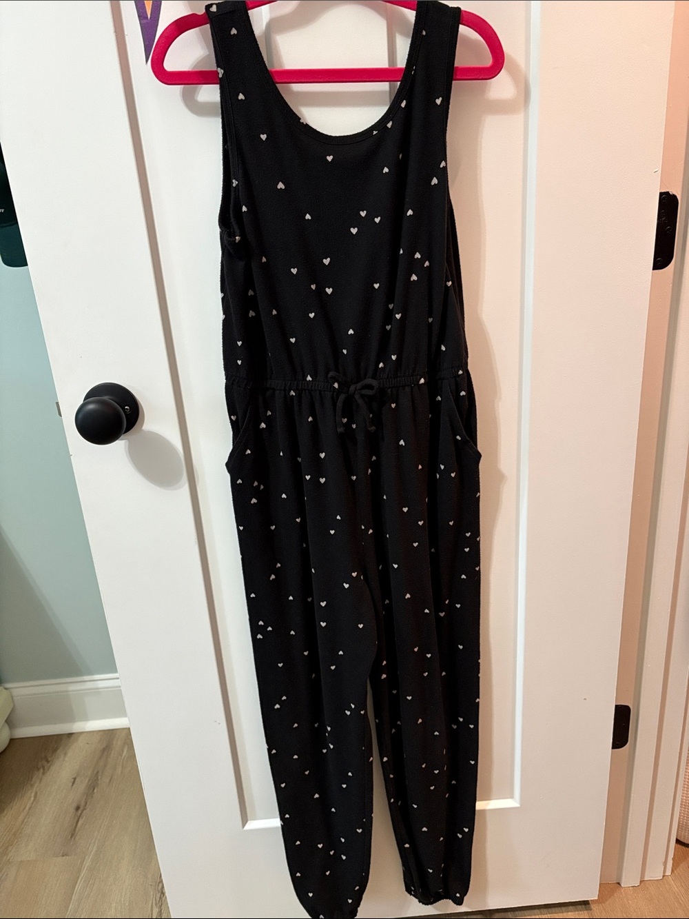 wonder nation Black Jumpsuit with White Heart Print